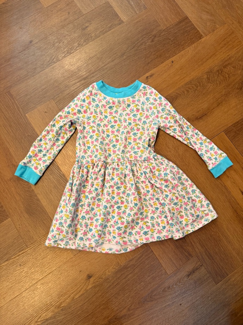 Mini Boden Floral Sweatshirt Dress 5-6Y Pink Blue Long Sleeve Pocket Dress